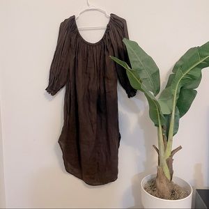 $268 CP Shades Dark Brown Linen Off Shoulder Long Sleeve Dress